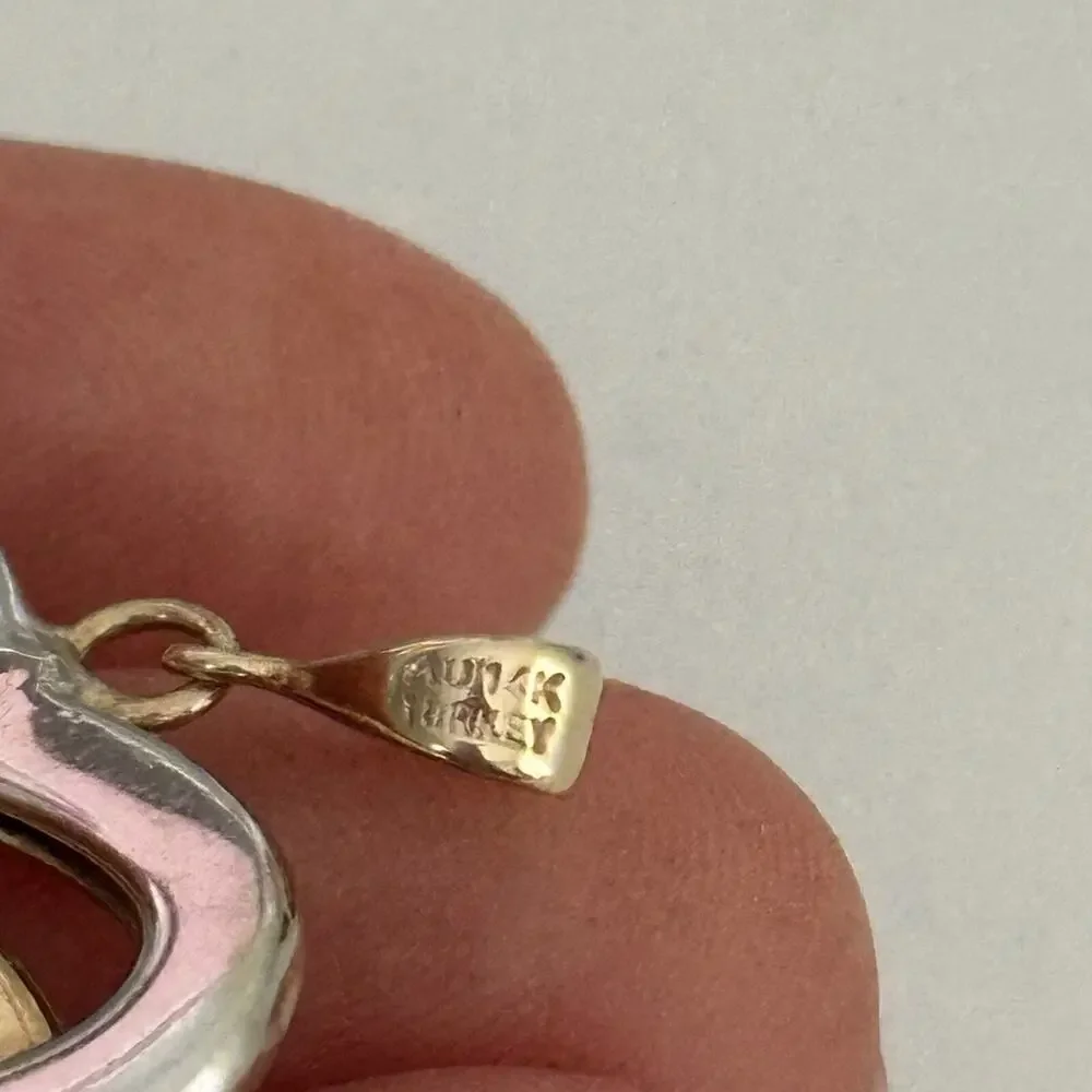 14K Yellow & White Gold Two Tone Double Interlocking Hearts Pendant